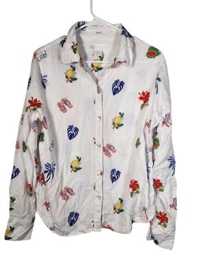C&C California White Tropical Button-Down Shirt with Red, Blue & Green Motifs